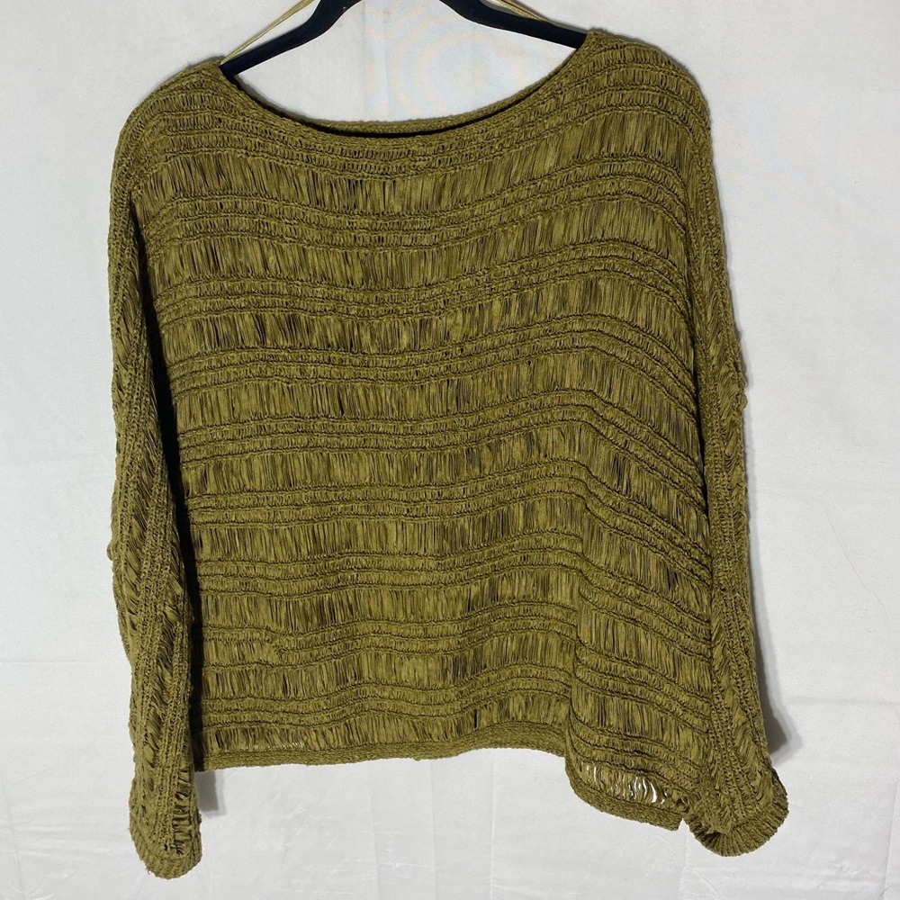 Zara Green Ribbed Knit Boat Neck Dolman Sleeve Sweater M Boho Festival